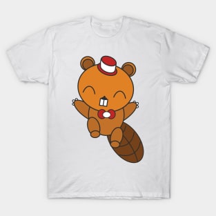 Happy Jumping Beaver with Hat and Bow Tie T-Shirt